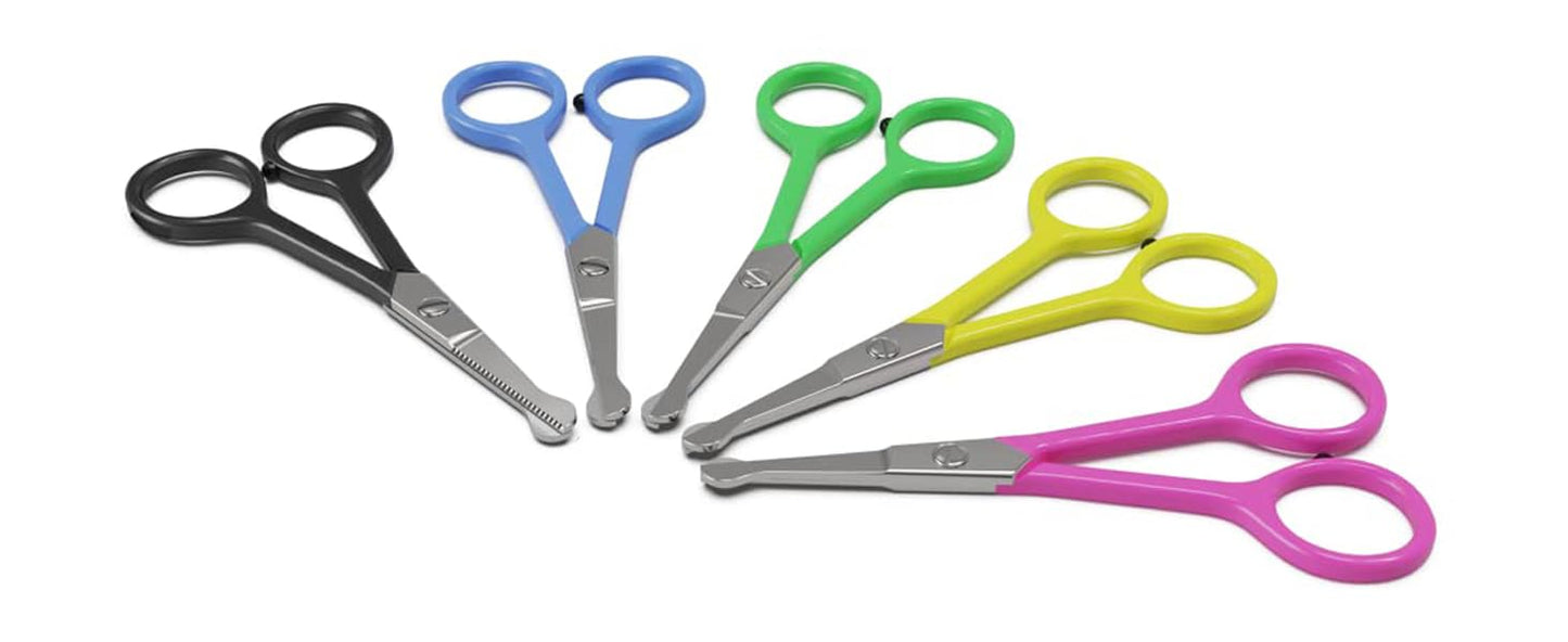 Tiny Trim 4.5" Ball-Tipped Scissor for Dog, Cat and all Pet Grooming - Ear, Nose, Face & Paw - Scaredy Cut's small Safety Scissor Blue