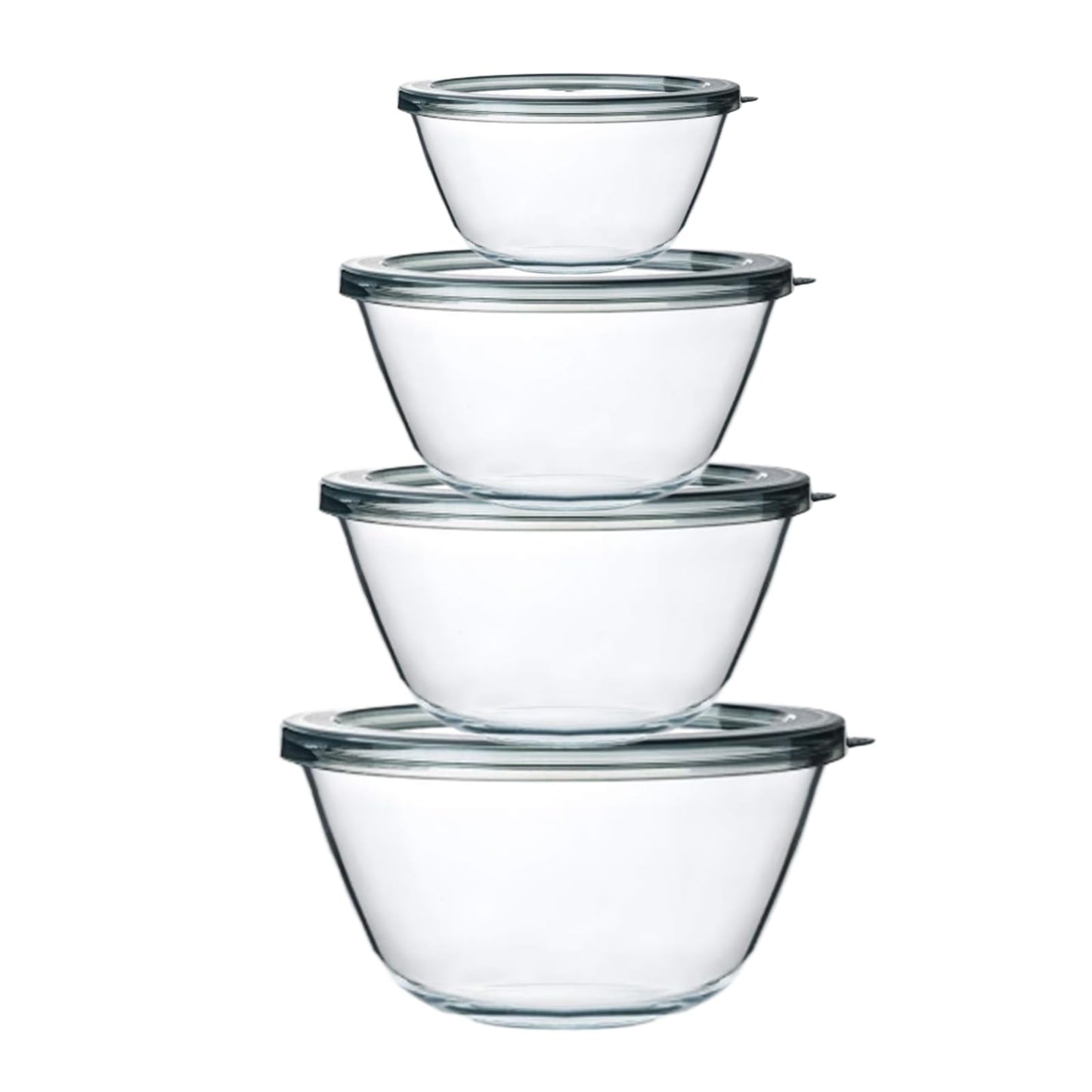 M MCIRCO Glass Mixing Bowls with Lids, 4 Packs Glass Bowl Set, Nesting Bowls for Meal Prep, Food Storage, Glass bowl For Cooking, Baking, BPA-Free, 0.8/1.7/1.6/2.9/4.8 Qt