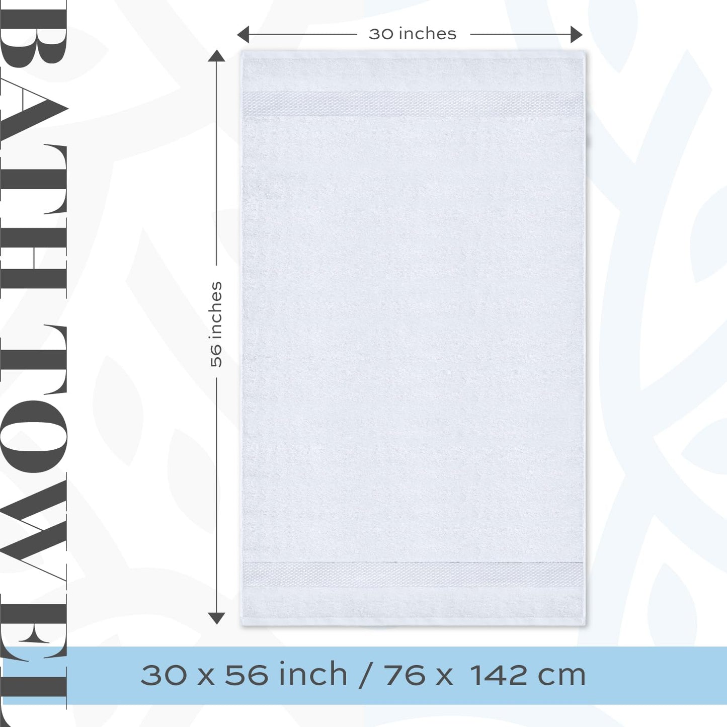 White Classic Luxury Bath Towels Large - Cotton Hotel spa Bathroom Towel |30x56 | 4 Pack | White