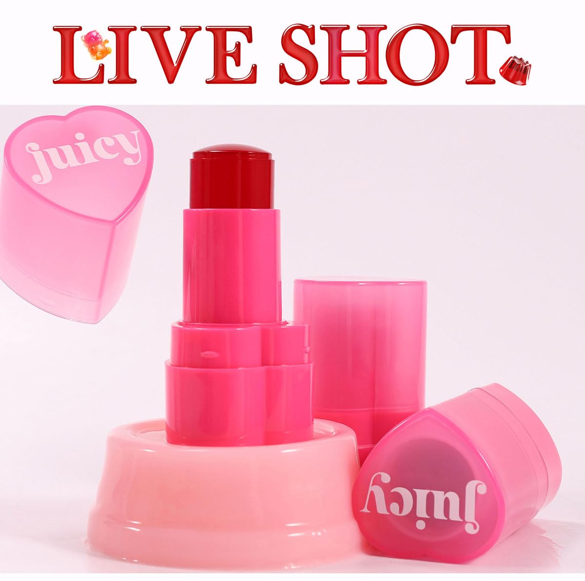 Cooling Water Jelly Tint Stick,Multi-Use Juicy Love Blush, 3-In-1cheek Blush & Eyeshadow & Lip Tinted Long-Lasting Moisture Stick,Bouncy Jelly Texture,Creates A Moist Watercolor Effect (#08, 0.32oz)