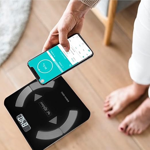 RHINO Smart Scale for Body Weight, High Precision, Bluetooth, Fitdays App, iOS and Android, Bathroom Wireless Machine for Fat, Muscle, BMI, 14 Body Indicators, 400lb (Black)
