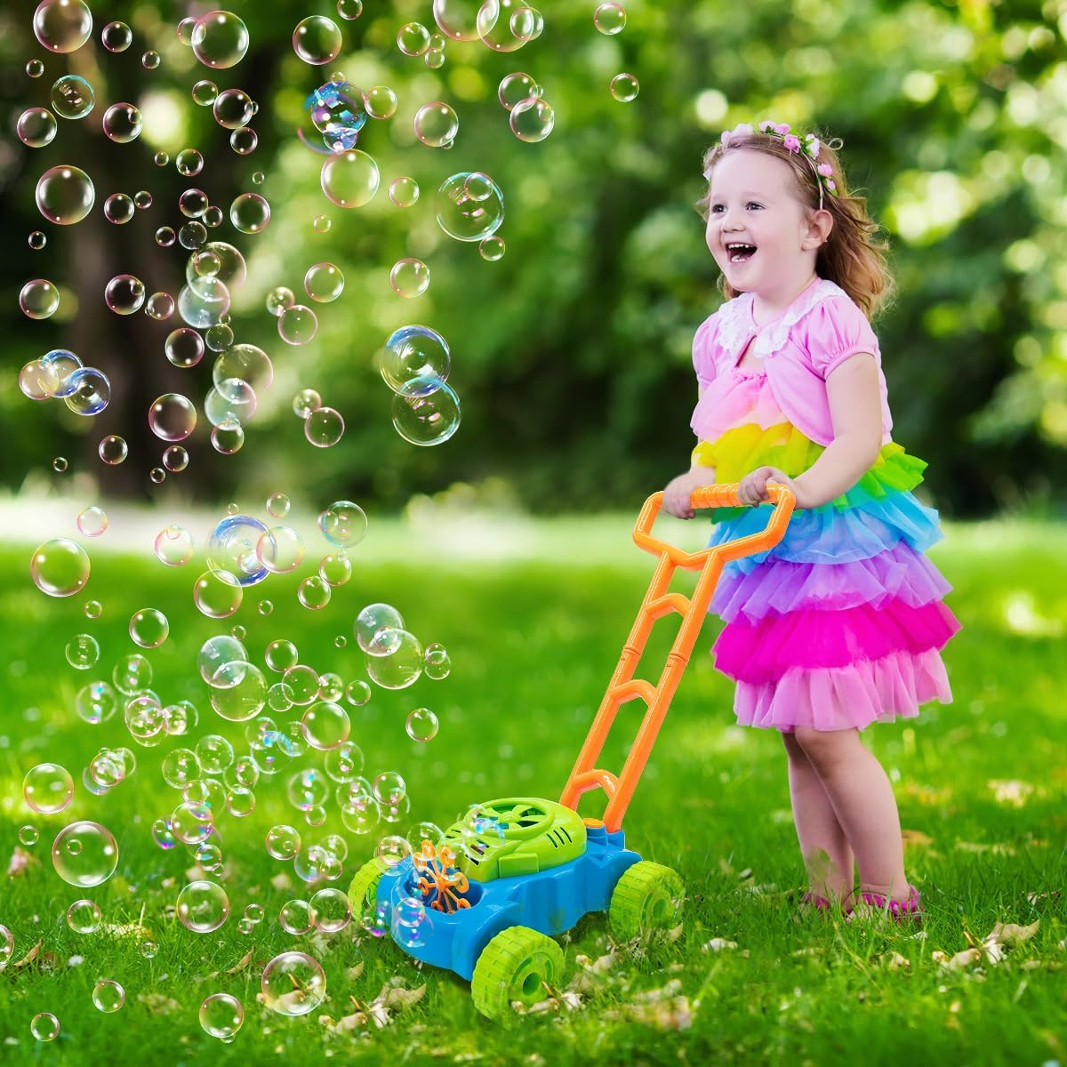 Lydaz Bubble Lawn Mower for Toddlers 1-3, Outdoor Bubble Blower Machine for 1 Year Old Boys Toy Gifts, Kids Push Summer Outside Garden Toys, Halloween Birthday Gifts for Preschool Baby Boys Age 1 2 3