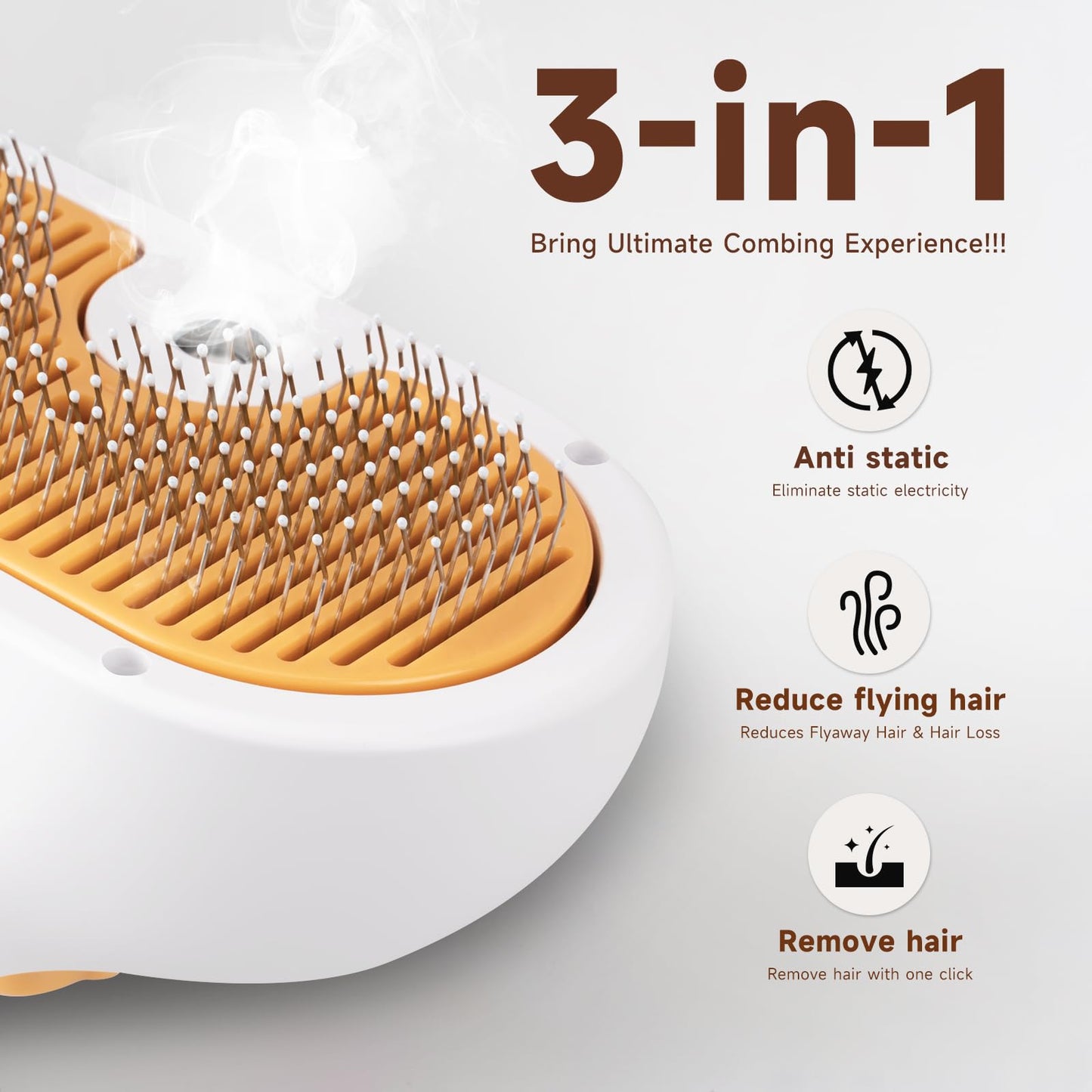 Pet Steam Brush for Dog & Cat – 3-in-1 Spray Hair Removal Comb – Steam for Shedding & Grooming – Water Brush for Long & Short Haired Pets – Spritz Defur Comb – Includes Waterless Shampoo