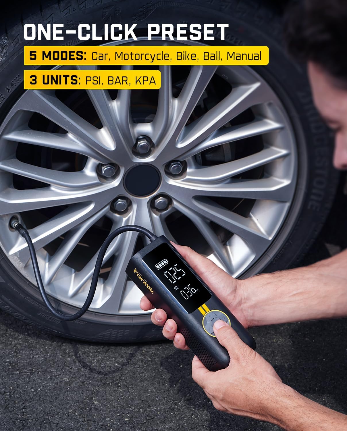Fanttik X8 APEX Tire Inflator Portable Air Compressor, 1 Min Fast Inflation, 150PSI Cordless Tire Inflator with LED Dual Screen, Suitable for MPV, Car, E-Bike, Motorcycle, Up to 26.3″ Tires