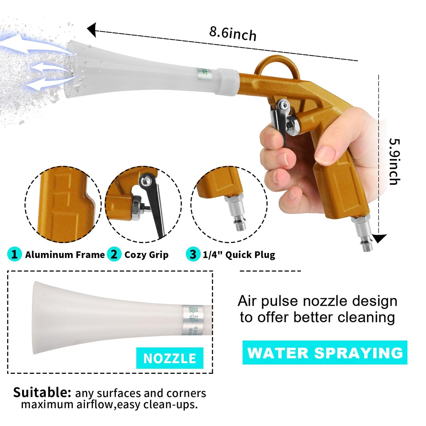 GOCCIDA Air Blow Gun Car Detailing Cleaning Gun Quickly Blasts Dirt and Dust from Surface Combine The air Blowing Gun and dust Blowing Gun into one Car Washing Equipment Tool 2pack