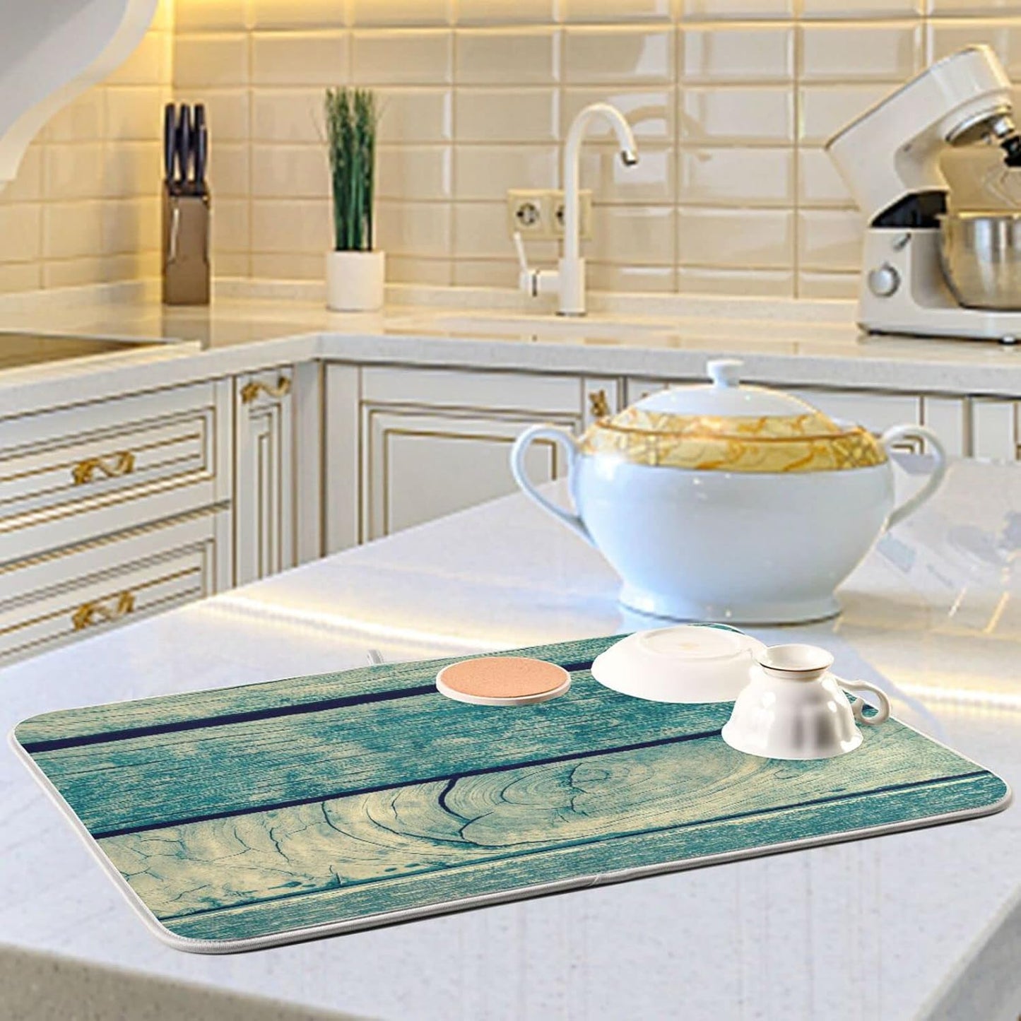 senya Super Absorbent Dish Drying Mat, Microfiber Fast-Drying Dish Mat, 24'' x 18'', Kitchen Dish Drying Pad, Vintage Retro Wooden Background, (g289343133p523c558s1114)