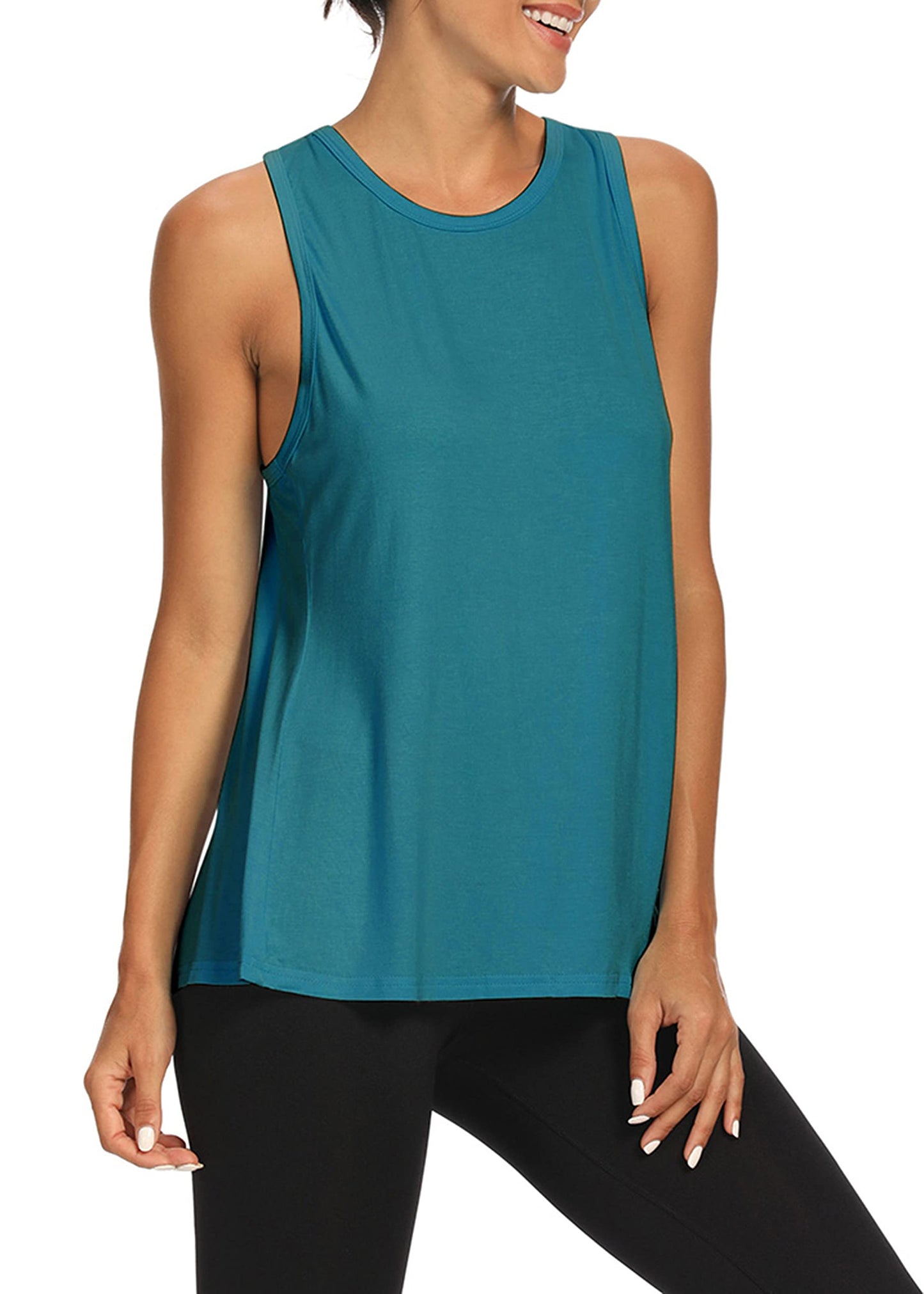 Bestisun Open Back Workout Tops Yoga Athletic Yoga Fitness Gym Clothes Activewear for Women Blue Green XL