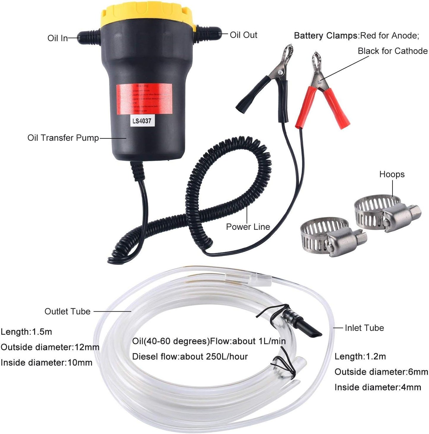 DasMarine 12V 60W Oil Change Pump Extractor, Oil/Diesel Fluid Pump Extractor Scavenge Oil Change Pump Transfer Suction Transfer Pump + Tubes Truck Rv Boat ATV