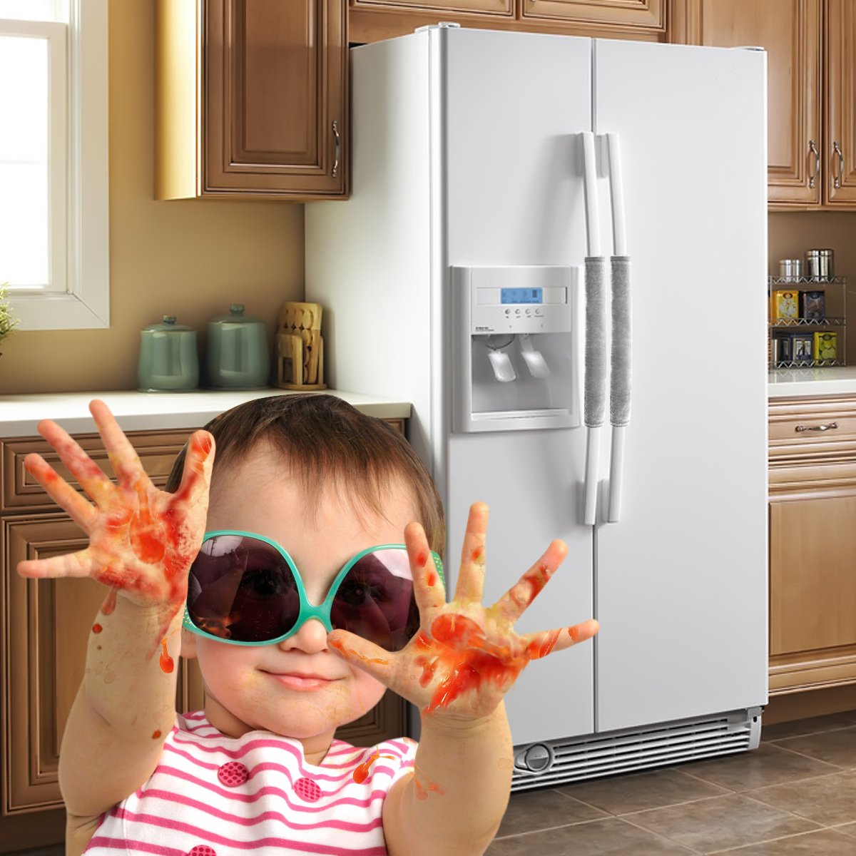 OUGAR8 Refrigerator Door Handle Covers,Keep Your Kitchen Appliance Clean from Smudges, Fingertips, Drips, &Food Stains, Perfect for Dishwashers(Gray)