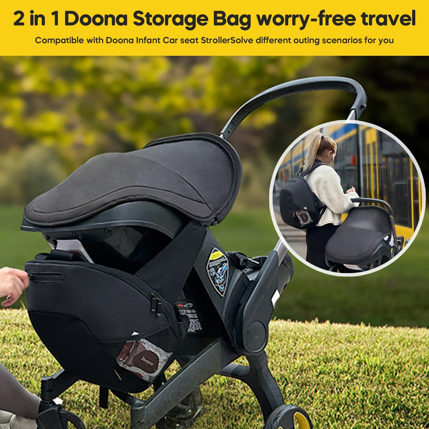 mamatepe Storage Bag Compatible with Doona Infant Car Seat, Organizer Bag,Wearable Backpack for Baby Travel,Stroller Bag for Doona Car Seat & Stroller (Black)