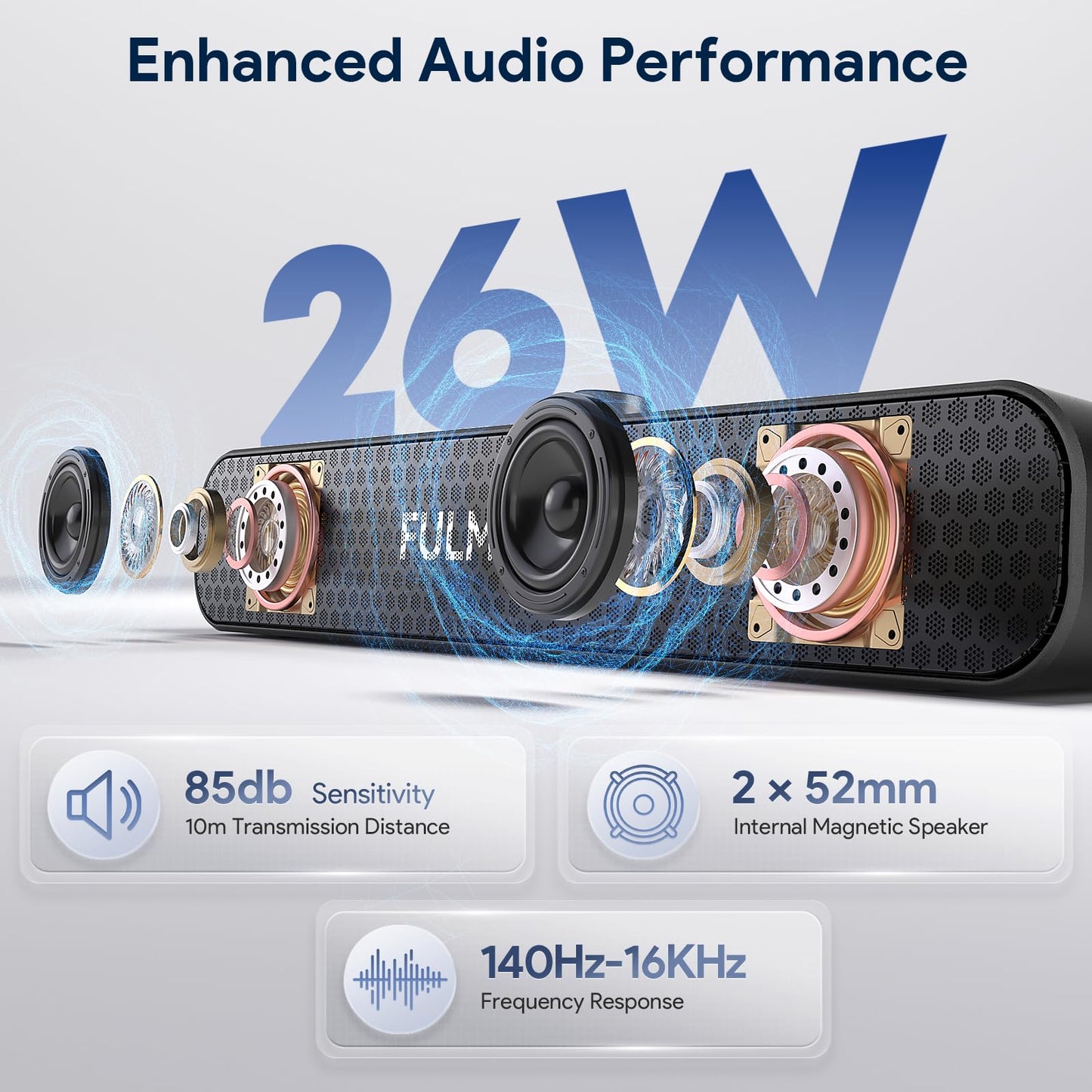 FULMINARE Bluetooth Speaker with 26W HD Sound, Portable Speaker Up to 30H Playtime, AUX&TF-Card&USB Input, LED Lights, Speakers Bluetooth 5.3 Wireless for Home/Party/Outdoor, (Black)