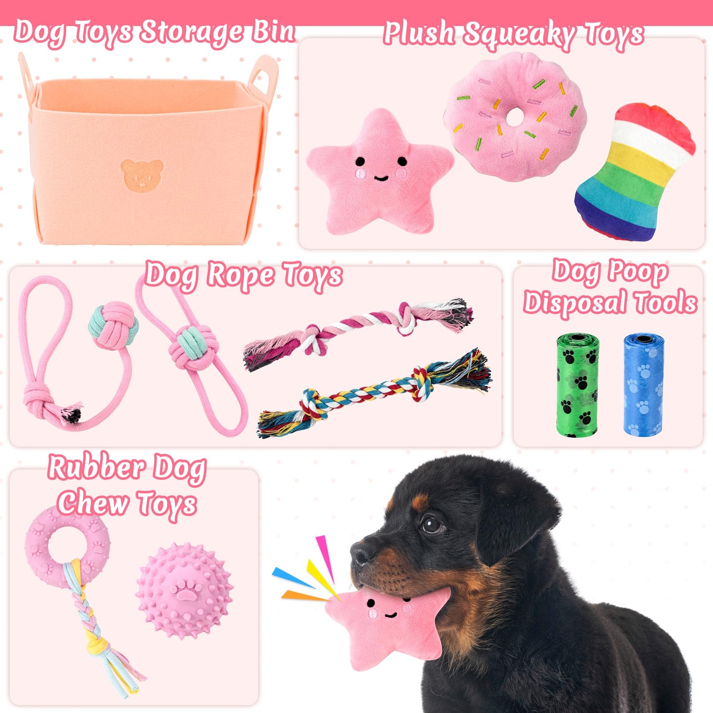 Ousiya 12 Pack Puppy Toys for Teething, Small & Medium Dogs – Chew Toys, Rope Toys & Interactive Dog Toys Set with Storage Box for Training, Play & Boredom Relief