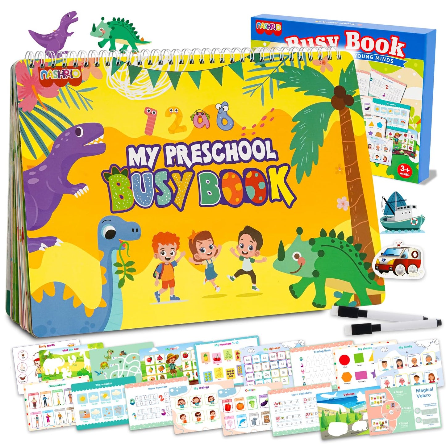 NASHRIO Montessori 24 Themes Busy Book for Toddlers 3-5, Engaging Preschool Learning Activities for Home School Travel – Educational Toy for 3-6 Year Old Boys & Girls
