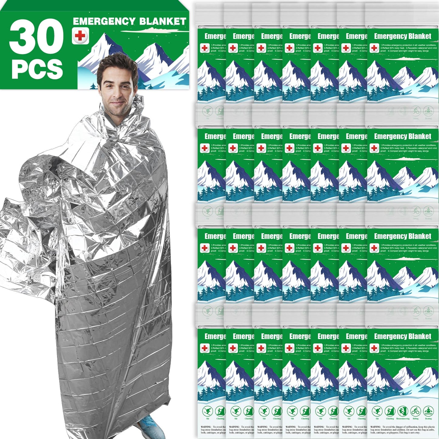 CXYARY 6 Pack Emergency Mylar Thermal Blanket, 84” x 52” Space Blankets, Emergency Thermal Blanket Space Rescue Survival Gear Camping for Outdoors, Hiking, Camping Survival
