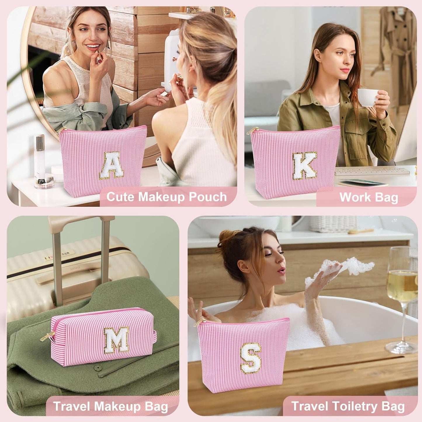 YOOLIFE Birthday Gifts for Women Girls - Personalized Initial Cute Pink Makeup Bags Cosmetic Bag Make Up Bag Toiletry Pouch Gift for Women Her Friend Mom Teacher Sister Teenager Female Bridesmaids Z