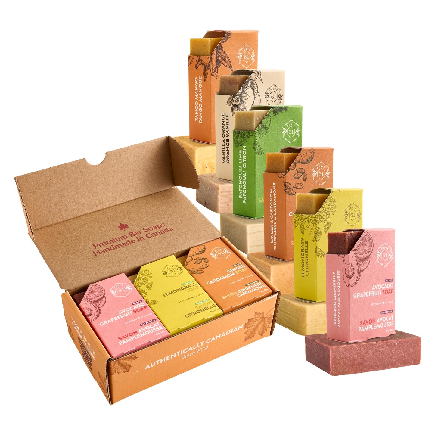 Handmade in Canada, Plant Based Cold Process Natural Bar Soap, With Premium Essential Oils, Dry Skin, Pack of 6 (Citrus)