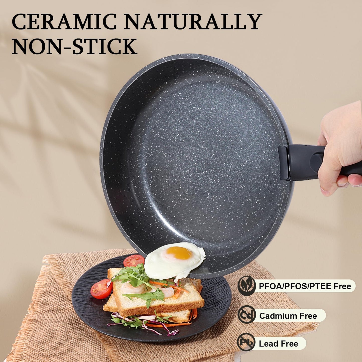 GiPP Ceramic Pots and Pans Set Non Stick, 11 Piece Nonstick Detachable Handle Cookware Sets, Non Toxic Induction Kitchen Pot and Pan with Removable Handle, Healthy RV Cookware, Dishwasher &Oven Safe