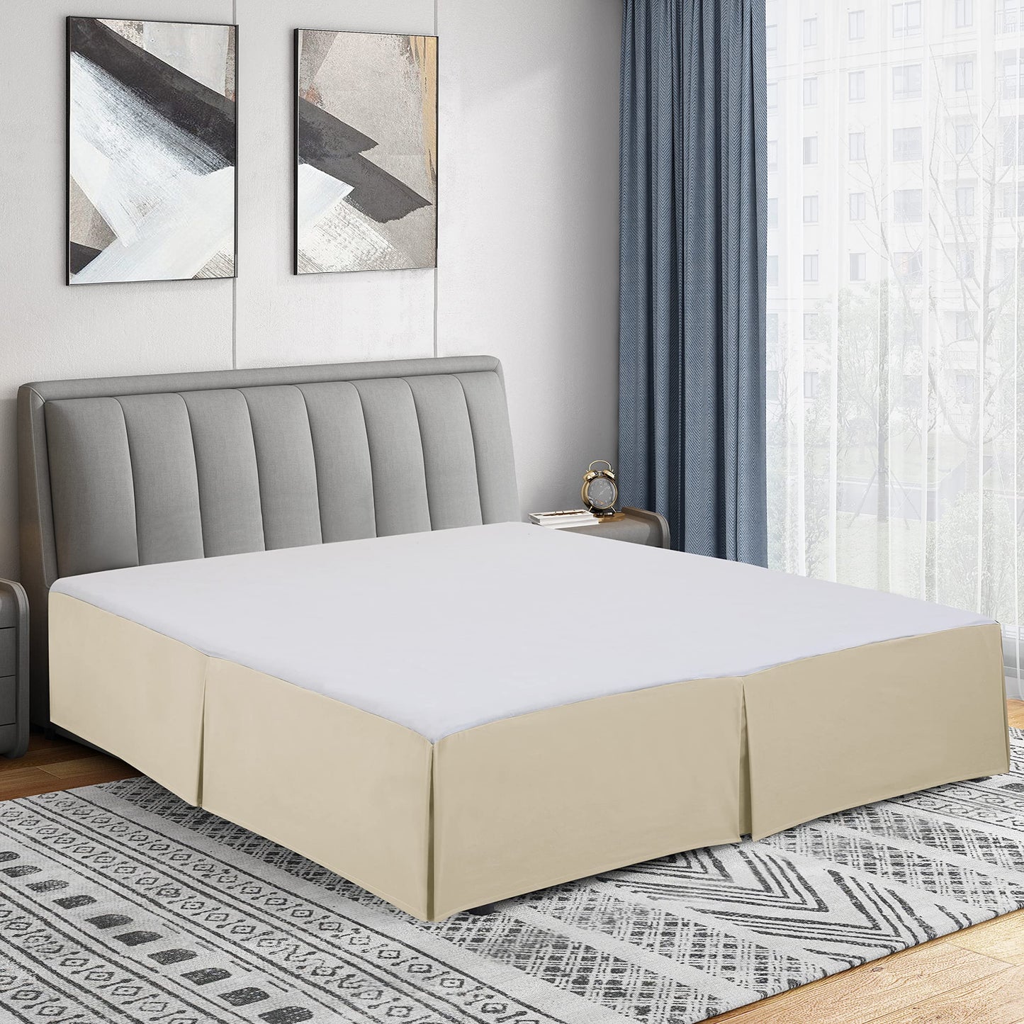 Cathay Home Double Brushed Microfiber Pleated Easy Fit Bed Skirt, Ultra Soft, Fade and Wrinkle Resistant - Cream, Queen