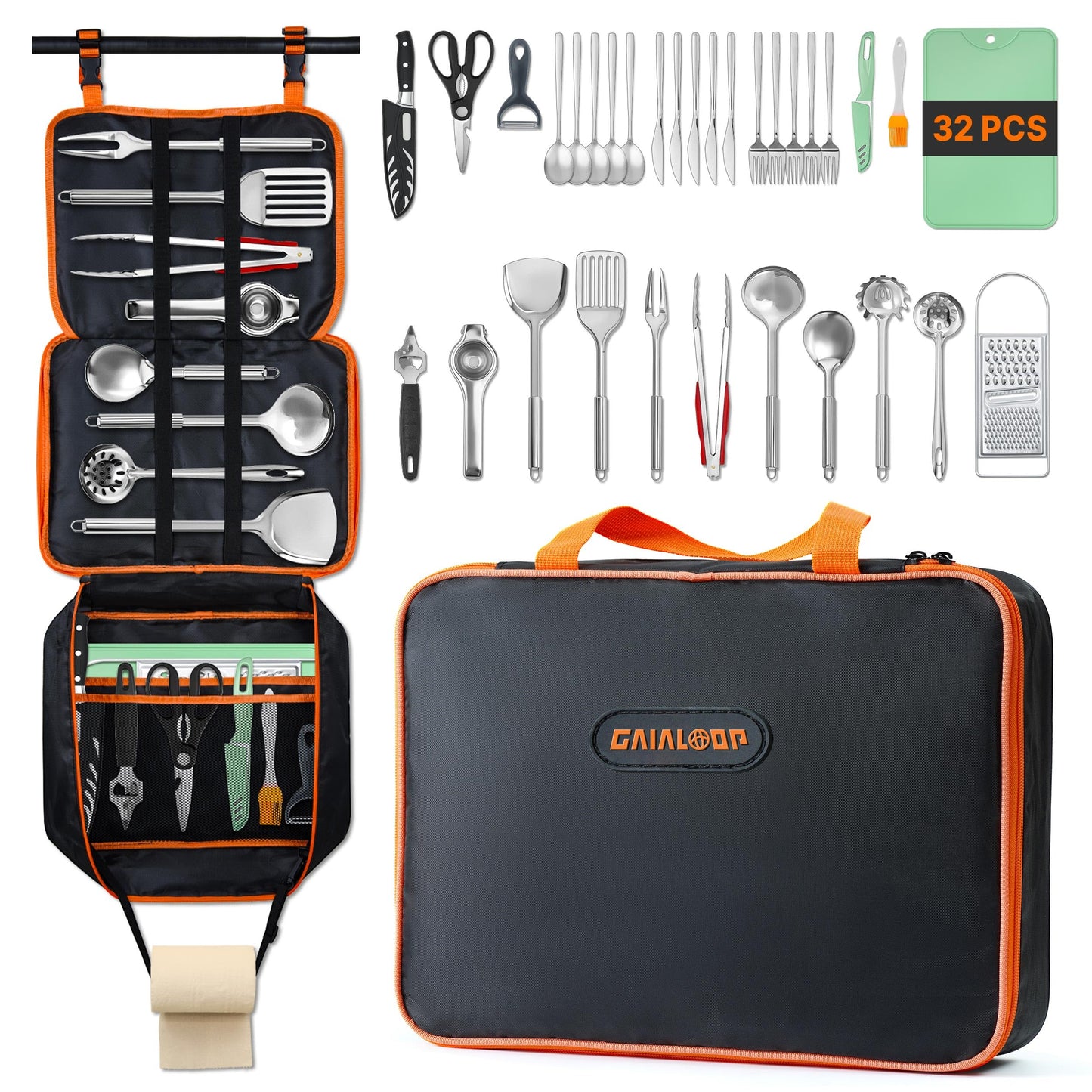 Camping Cooking Utensils Set Grilling Cookware Camp Kitchen Rotating Marshmallow Roasting Sticks BBQ Forks, Portable RV Camping Essentials Camper Must Haves for Cookouts Open Fire Pit
