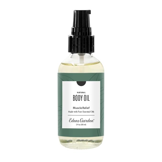 Edens Garden Muscle Relief Bath & Body Oil – Pure Essential Oils & Vitamin E for Massage, Moisturizing, Sore Muscles & Joints – Soothing & Scented with Peppermint & Wintergreen Oils, 2 fl oz (59 ml)