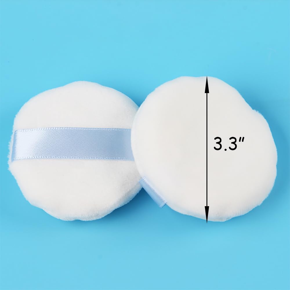 Ultra Soft Powder Puff and Container 3.3" High Density Velvet Dusting Washable Reusable Powder Puff,Body Powder Puff and Glass Jar Holder Loose Powder Box with Puff for Face Makeup(Purple)