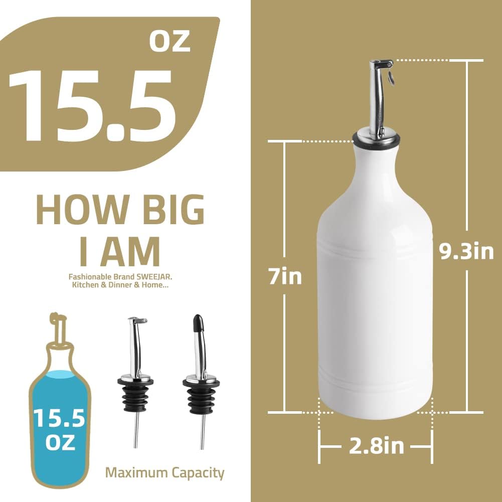 Sweejar Ceramic Olive Oil Dispenser Bottle, Opaque Oil Cruet Protects Oil to Reduce Oxidation, Suitable for Storage Oil, Vinegar, Coffee Syrups & Other Liquids, Pack of 1, 15.5 Fl Oz (Black)