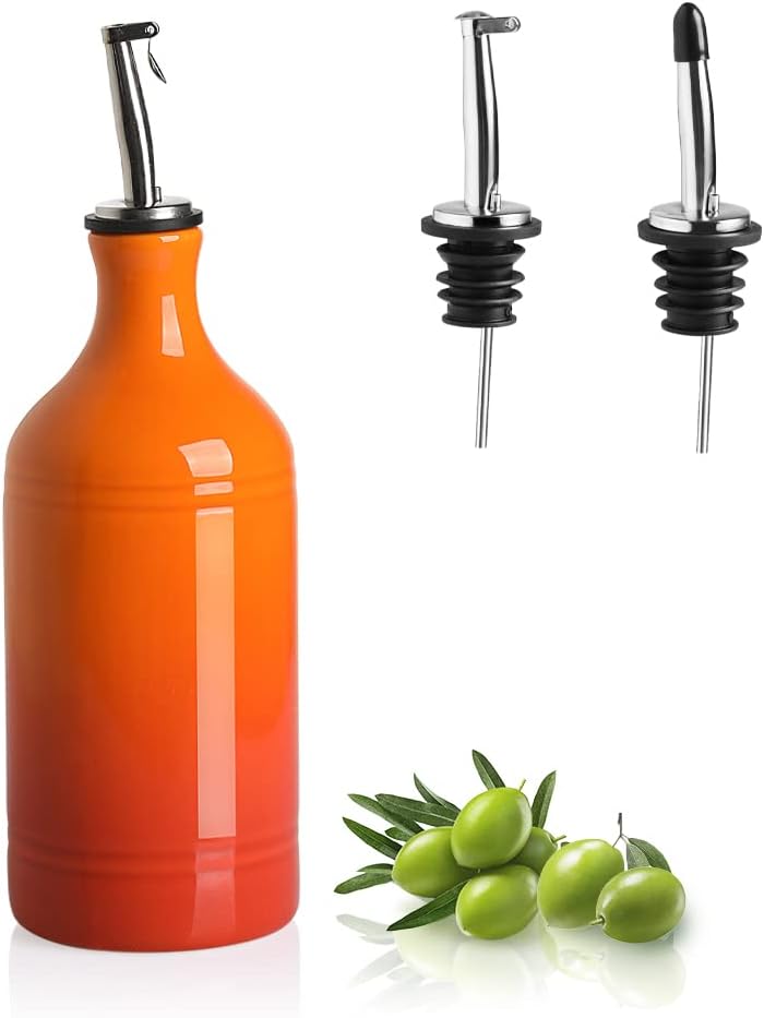 Sweejar Ceramic Olive Oil Dispenser Bottle, Opaque Oil Cruet Protects Oil to Reduce Oxidation, Suitable for Oil, Vinegar, Coffee Syrups & Other Liquids, Pack of 1, 15.5 Fl Oz (Gradient Orange)