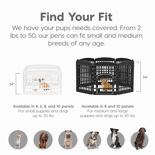 IRIS USA 24" 4-Panel Dog Playpen with Door, 35 x 35 x 24, Puppy Playpen, Dog Play Pen Indoors, Pet Fence, Small Pets, White