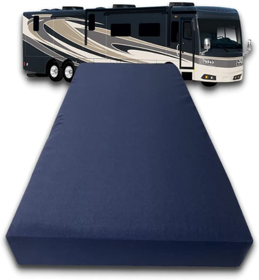 FoamRush 6-Inch Bunk (28" x 75") Gel Memory Foam RV Mattress Replacement with Canvas Navy Cover, Medium Firm, Made in USA, Camper Trailer, Removable Water-Resistant Outdoor/Indoor Cover w Zip