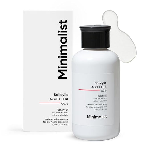 Minimalist 2% Salicylic Acid Face Wash for Oily, Acne Prone Skin | Anti Acne Face Wash With LHA & Zinc | Sulphate free Gentle BHA Liquid Exfoliant | For Women & Men | 3.4 Fl Oz / 100 ml