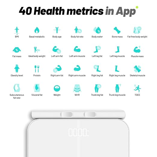 ExerScale Smart Scale for Body Weight with BMI, Body Fat, Muscle Mass, Professional Digital Bathroom Scale with 8 Electrodes Weight Bluetooth High Accuracy Percentage Fitness Health Analyzer - White