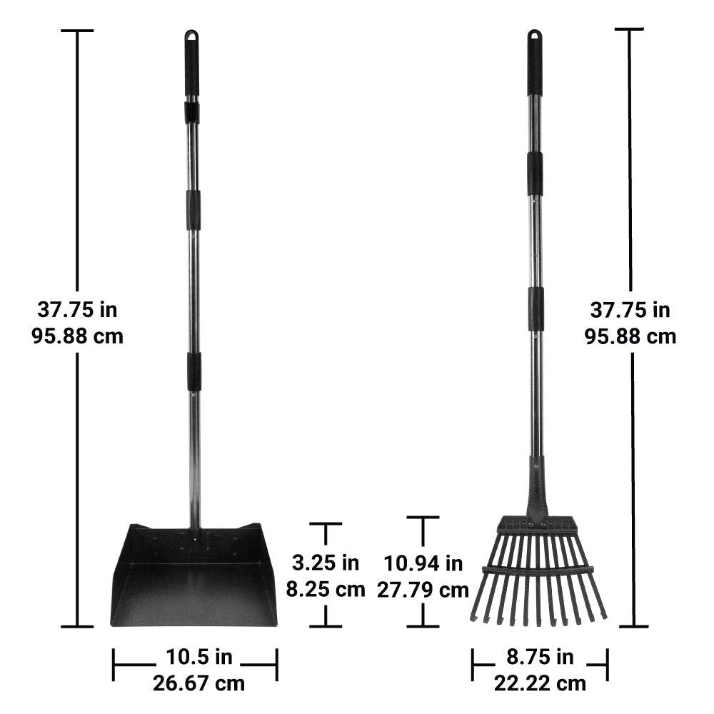Bodhi Dog Pooper Scooper for Large Dogs - Heavy Duty Metal Poop Scoop w/Long Handle Tray & Rake - Dog Poop Scooper for Yard, Grass, Street, Gravel & Outdoor Areas - Pet Waste Cleanup Tool