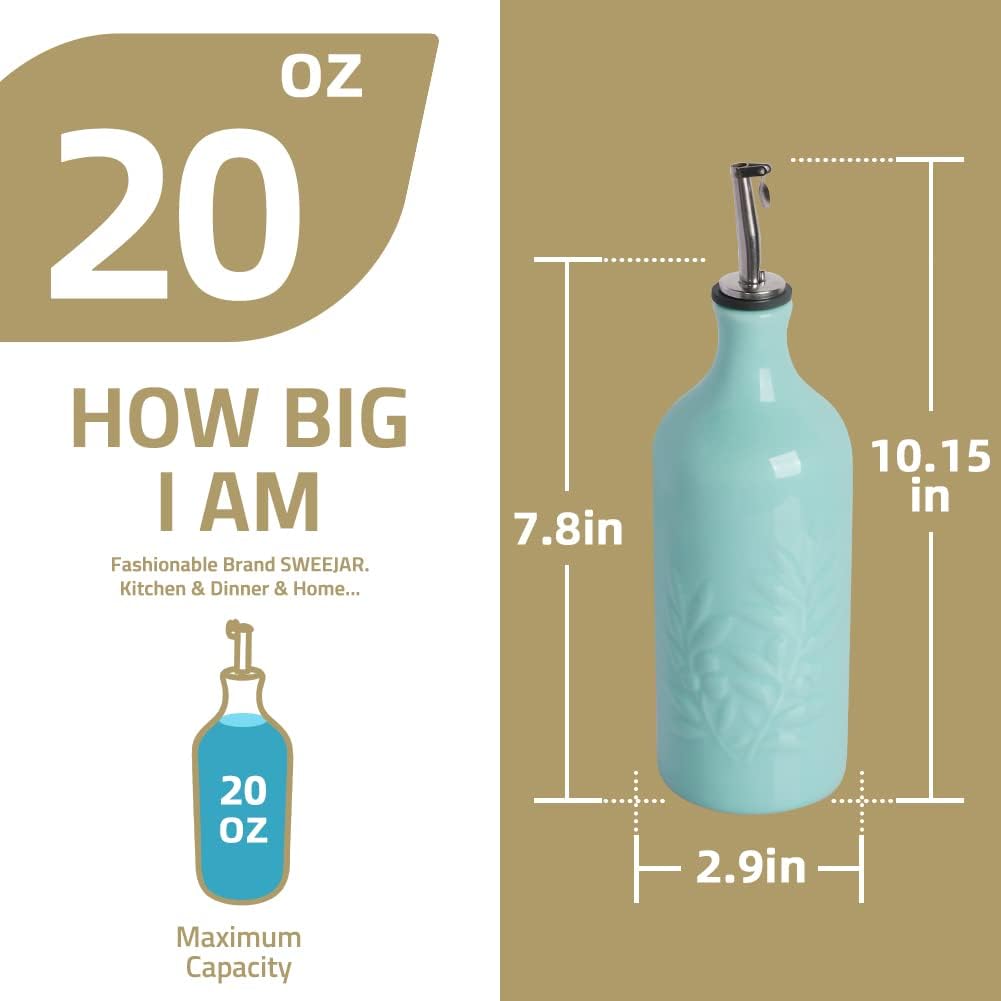 Sweejar Ceramic Olive Oil Dispenser Bottle, 20 Oz Relief Opaque Oil Cruet Protects Oil To Reduce Oxidation, Suitable for Storage Oil, Vinegar, Soy Sauce, Coffee Syrup, Liquids, Set of 1 (Red)