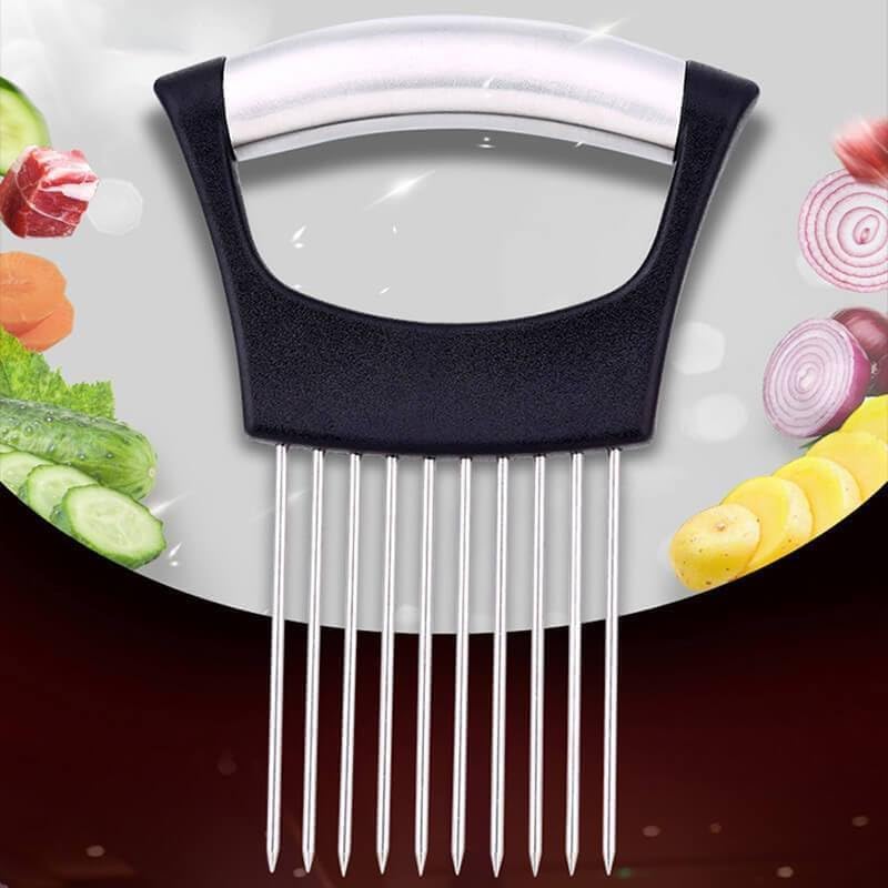 Stainless Steel Onion Slice Holder, Lemon Slicer Vegetable Cutter, Chopper Slicing Assistant Tool for Meat, Onion, Potato, Tomato Home Kitchen Tools (2 PCS)