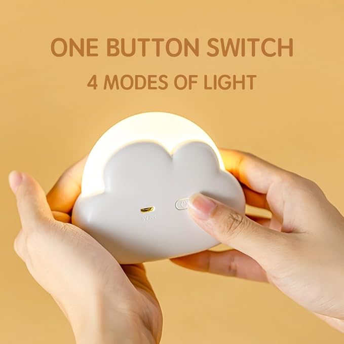 Portable LED Night Light, Cute Cloud Mini Desk Lamp with 4 Working Modes, Rechargeable Kids Night Light for Camping, Bedside Lamp for Bedroom Nightlights [with Wrist Strap] [with USB Cable]