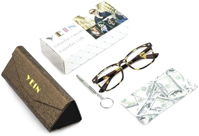 YEIN Bifocal Reading Glasses with Blue Light Blocking Lenses, Bifocal Reader for Women and Men, Vintage Square frame with Spring Hinge (+0.50/+3.00 magnification)