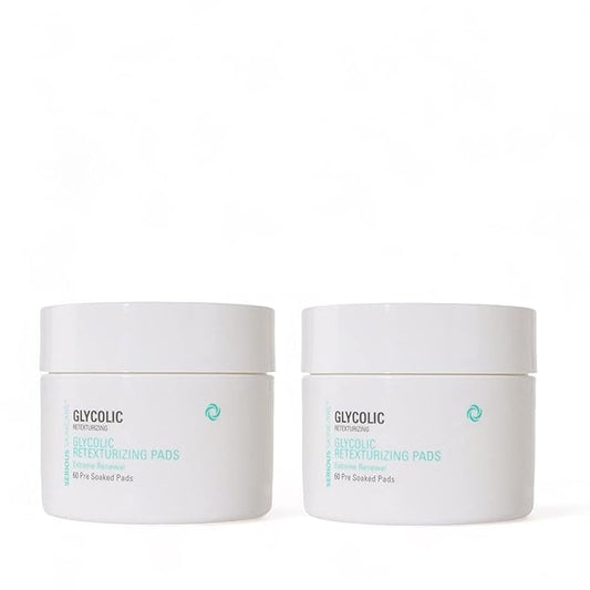 Serious Skincare - Glycolic Acid Resurfacing Face Pads for Smoother Skin - Exfoliates Dead Skin Cells - Pre-Soaked Cotton Disc - Vitamin E, ALoe -2 Pack (60 Pads Each)