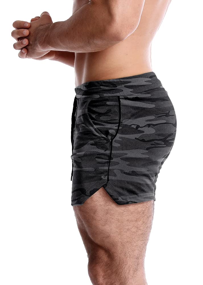 EVERWORTH Men's 5 Inch Inseam Workout Shorts Athletic Gym Bodybuilding Casual Running Camo US L