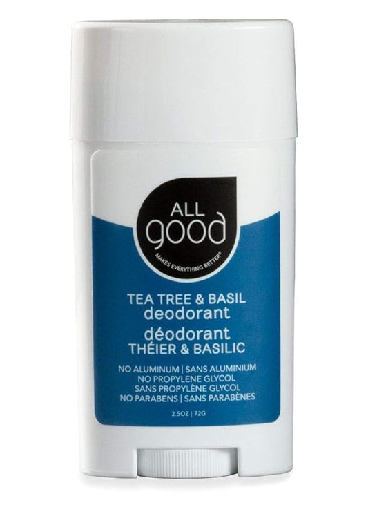 All Good Aluminum Free Deodorant Stick - Natural Deodorant w/Shea Butter & Aloe Vera, Bio-Active Formula, Vegan, Underarm Odor Protection for Men & Women (Tea Tree & Basil)