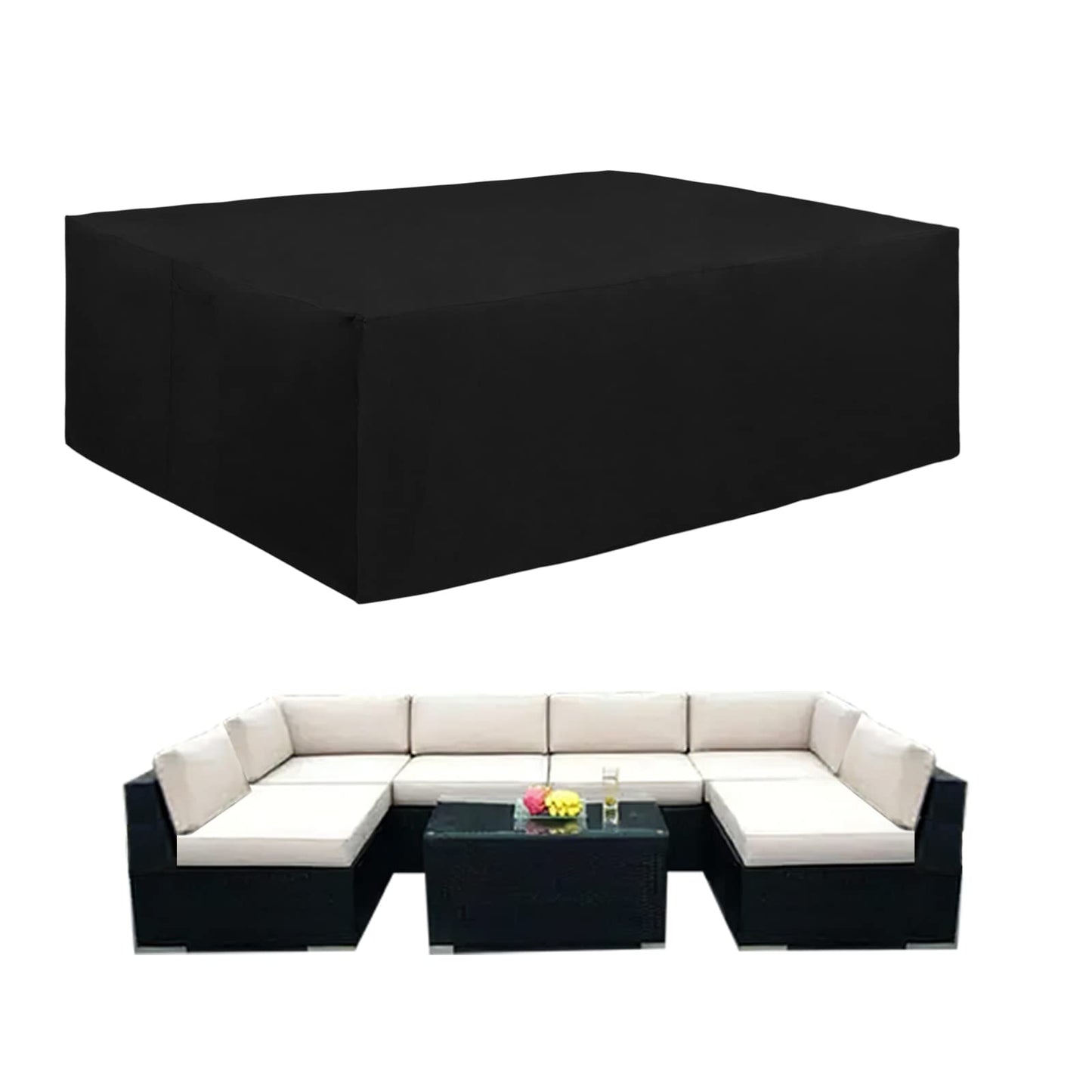 Easy-Going 600D Heavy Duty Patio Furniture Cover, Outdoor Rectangular Table and Chair Set, Waterproof Sectional Set (110"L x 84"W x 28"H, Black)