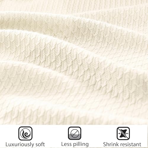Madison Park Soft Certified 100% Egyptian Cotton Breathable Cozy Blanket, Premium Waffle Knit Classic Design, Luxury All Season Lightweight Cover for Bed, Couch and Sofa, Cream King(108"x90")