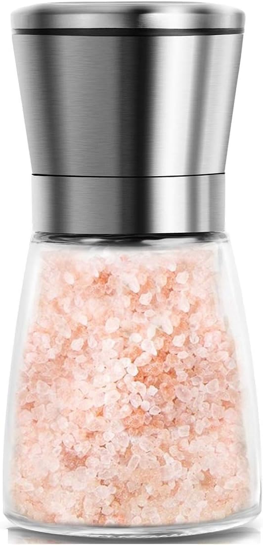 Salt and Pepper Grinder, Stainless Steel Refillable and Adjustable Manual Pepper Mill, 5.3""x 2.5"" Professional Grinder for Pepper, Salt, and Spices, Fits in Home, Kitchen, HUJIAOFEN