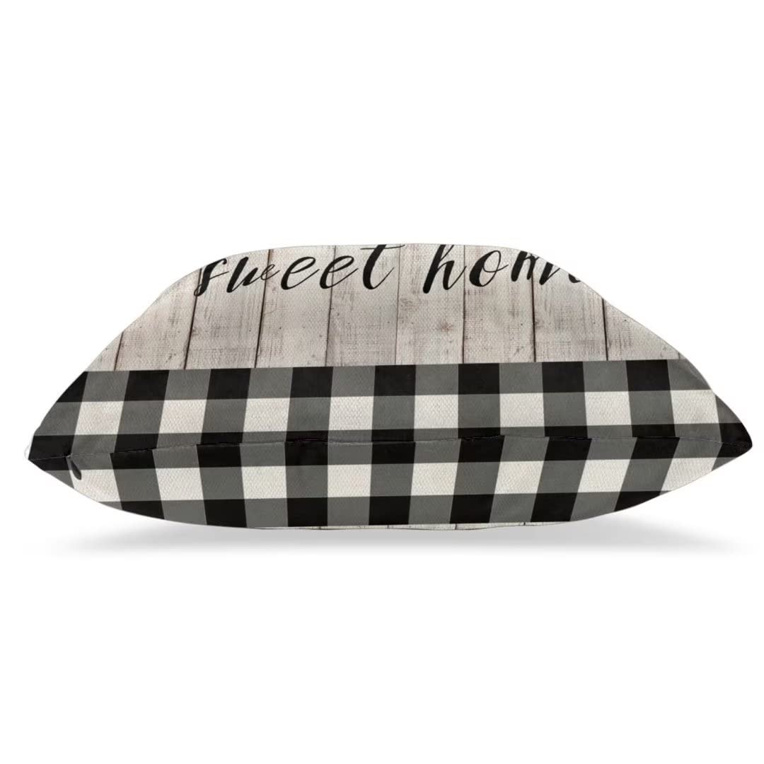 Sunshineyan Spring Pillow Cover 20x20 Set of 2, Rustic Buffalo Plaids Wood Home Sweet Home Throw Pillow Covers Spring Wreath Farmhouse Decorative Linen Cushion Cases for Home Sofa Outdoor Decor