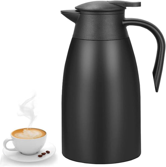70 Oz Insulated Thermal Coffee Carafe Stainless Steel Double Walled Vacuum Coffee Thermos, Hot Water, Tea, Hot Beverage Dispenser, Keep 24 Hour Heat Retention/12 Hour Cold Retention (Black, 2L)