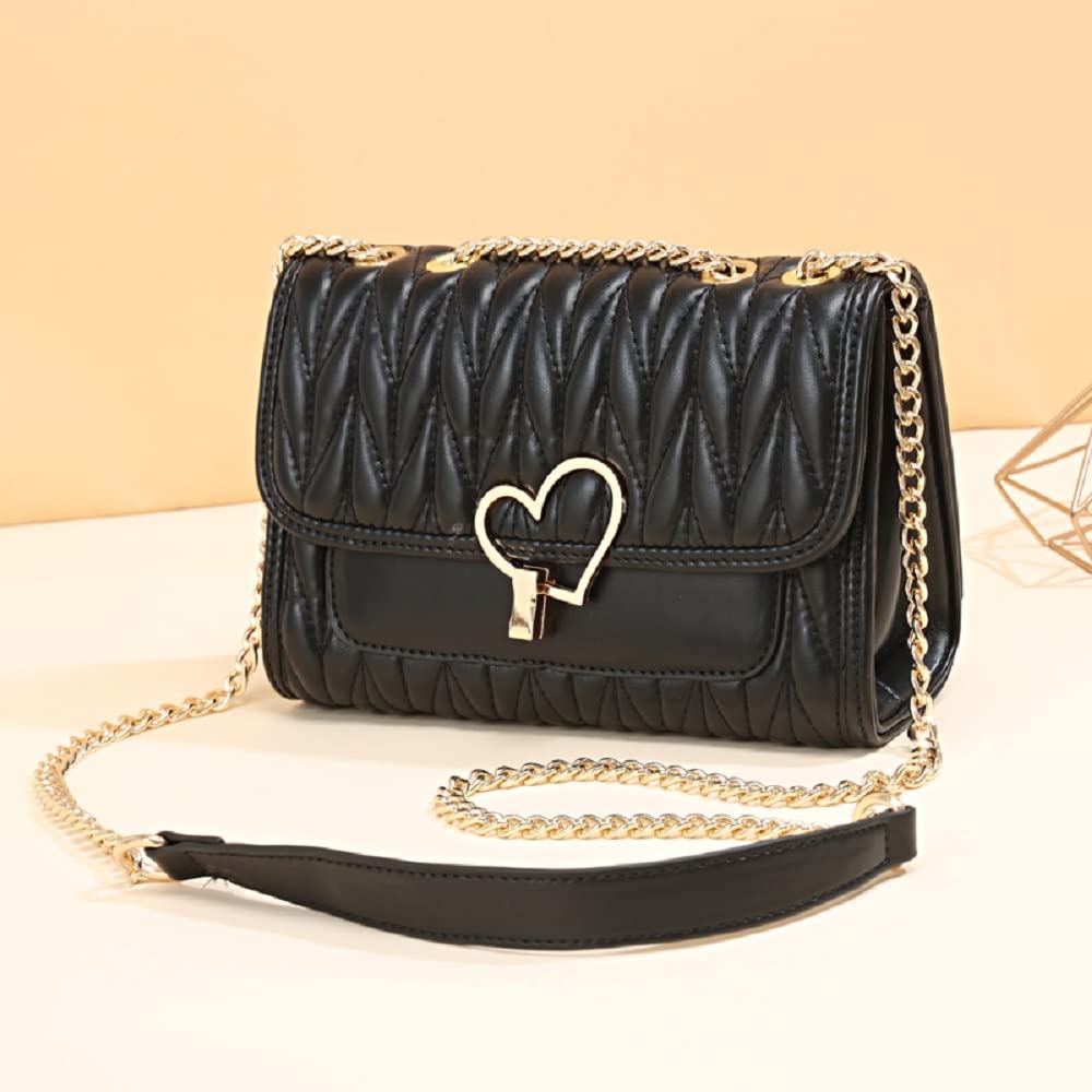 natyrlpog Shoulder Bag for Women Small Crossbody Purse Leather Fashion Handbags with Chain Strap, black