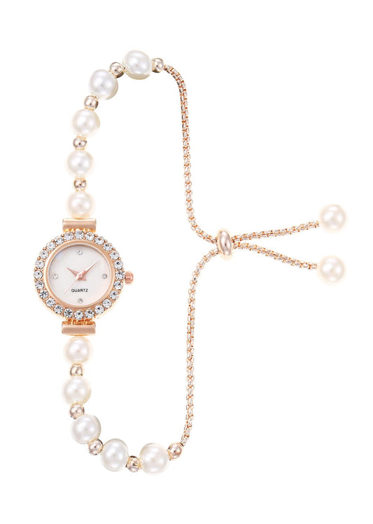 ADSBIAOYE Women's Fashion Simple Floral Bracelet Watch Diamond Quartz Light Luxury Watch (White)