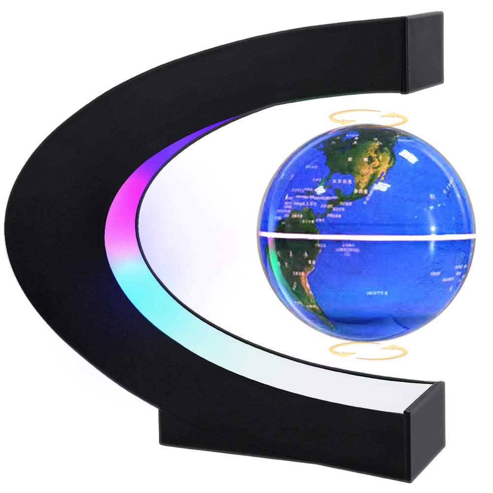 MOKOQI Magnetic Levitating Globe with LED Light, Cool Tech Gift for Men Father Boys and Girls, Birthday Gifts for Kids, Floating Globes World Desk Gadget Decor in Office Home Display (Blue)