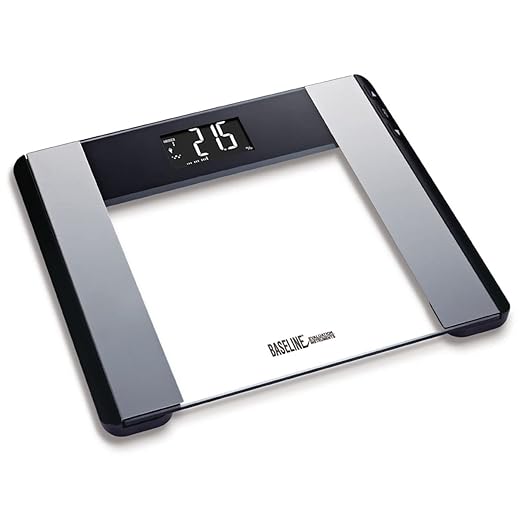 Baseline Digital Body Fat Scale, Accurate Tempered Glass Modern Bathroom Scale Measures Weight, Body Fat, and Water Percentage, 400lb Max, Model 12-1190