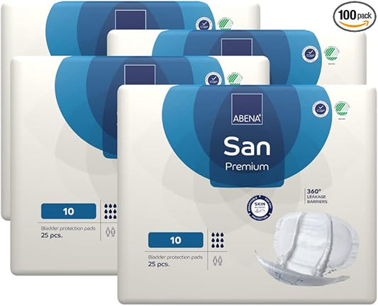 Abena San Premium Incontinence Pads, Heavy Absorbency, (Sizes 8 to 11), Size 10, 100 Count