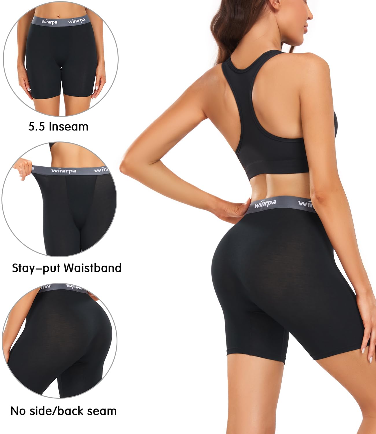 wirarpa Women's Underwear Modal Boxer Briefs Anti Chafing Boyshorts Panties with Crotch Black Small